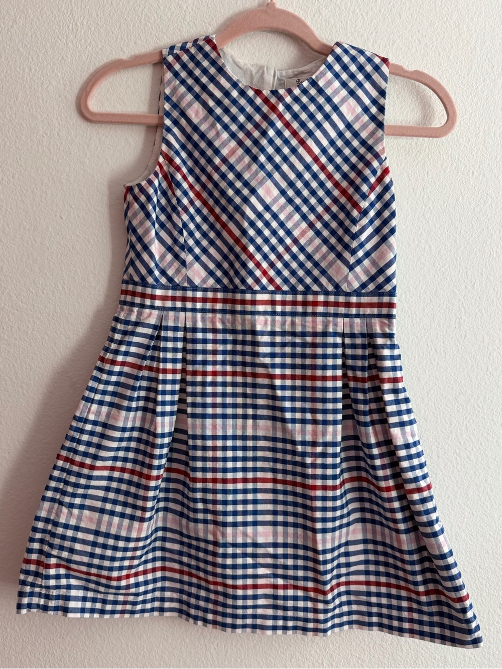 Brooks Brothers Youth Girls Navy, White & Red Plaid Sleeveless Cotton Dress